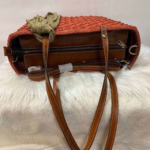 Patricia Nash Woven Straw & Leather Bag With Scarf - Picture 6 of 12